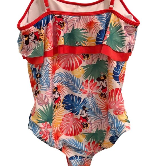 Disney Minnie Mouse Tropical Print One-Piece Swimsuit With Ruffle Detail Adjusta - Picture 2 of 6
